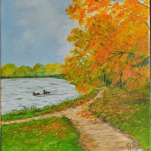 Fall acrylic painting , landscape painting on canvas , autumn original painting , scenery acrylic art wall, Nature painting , trees painting