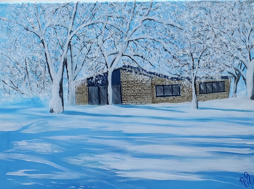 Original Snowy Cabin Acrylic Painting, Winter Landscape Art (18x24) - Etsy