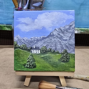 Mini painting , Landscape acrylic on canvas , original art wall, nature mini canvas art , art work , scenery painting