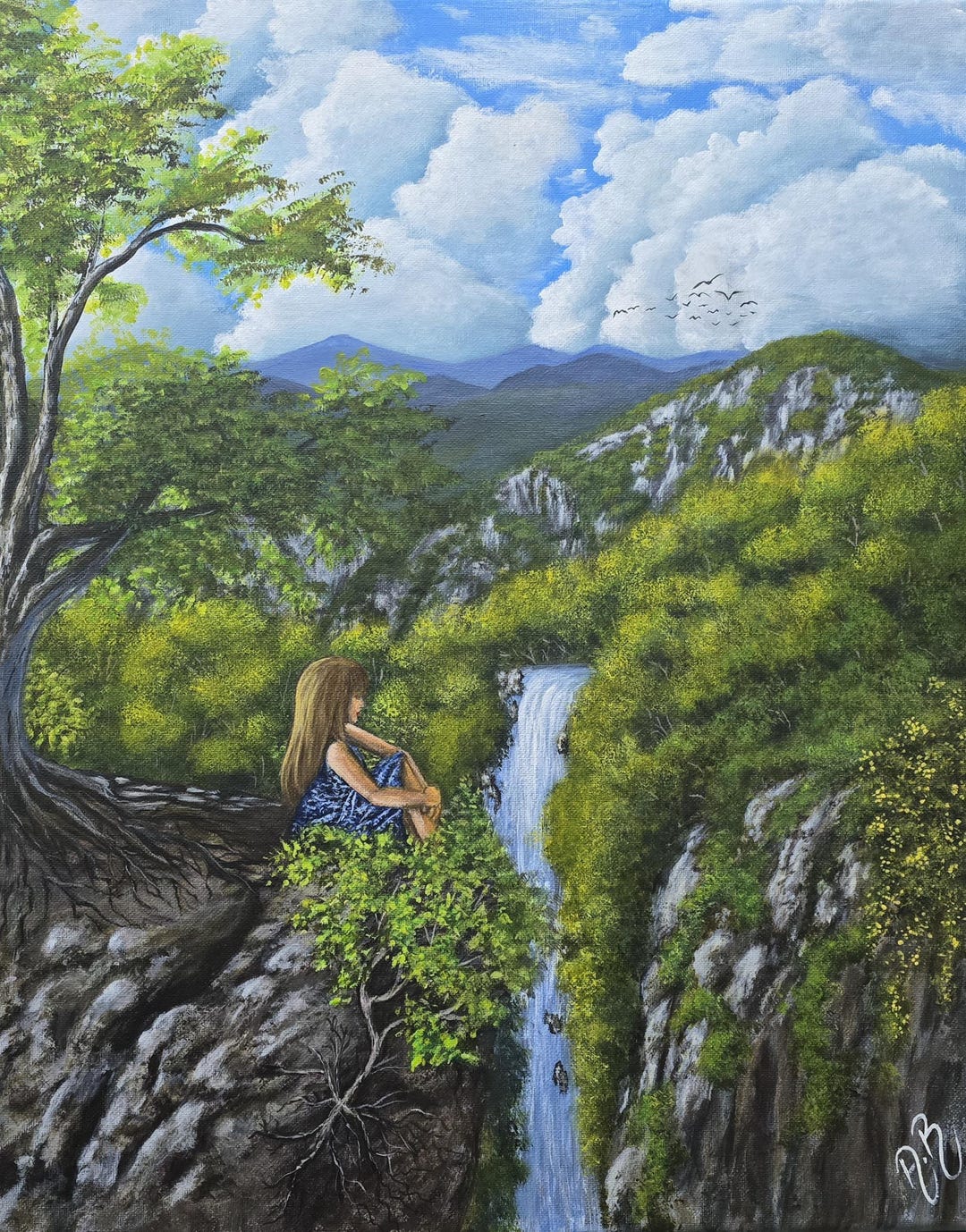 Original Landscape Acrylic Painting, Cliff , Waterfall , (16x20 ...