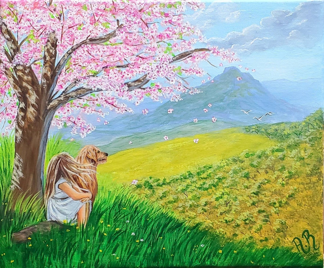 Acrylic Painting Original Canvas Painting Girl and a Dog Etsy