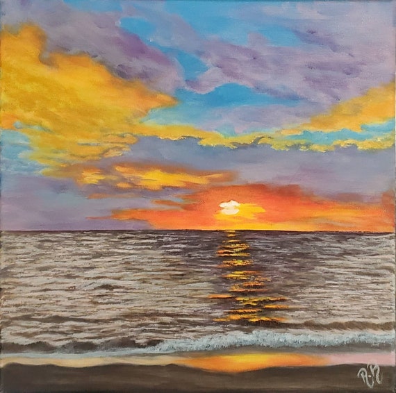 Acrylic Painting . Original Canvas Art Beach Sunset Etsy