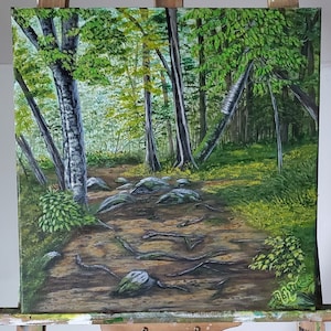 Acrylic painting , landscape painting , Original painting , scenery  art wall, Nature painting ,  forest painting , canvas , gift