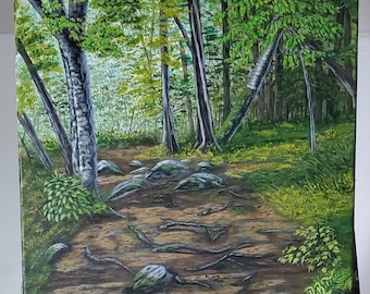 Dipinto acrilico originale della foresta, arte paesaggistica (14x14)