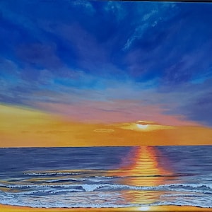 Sunset acrylic painting on canvas , Ocean original painting , waves art wall, Seascape painting on canvas , tropical beach art wall