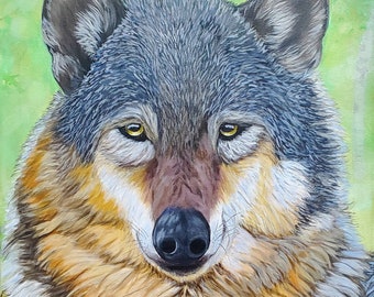 Acrylic painting , Wolf original painting , animal painting on canvas , 16 x 20 canvas art wall , wolf face painting