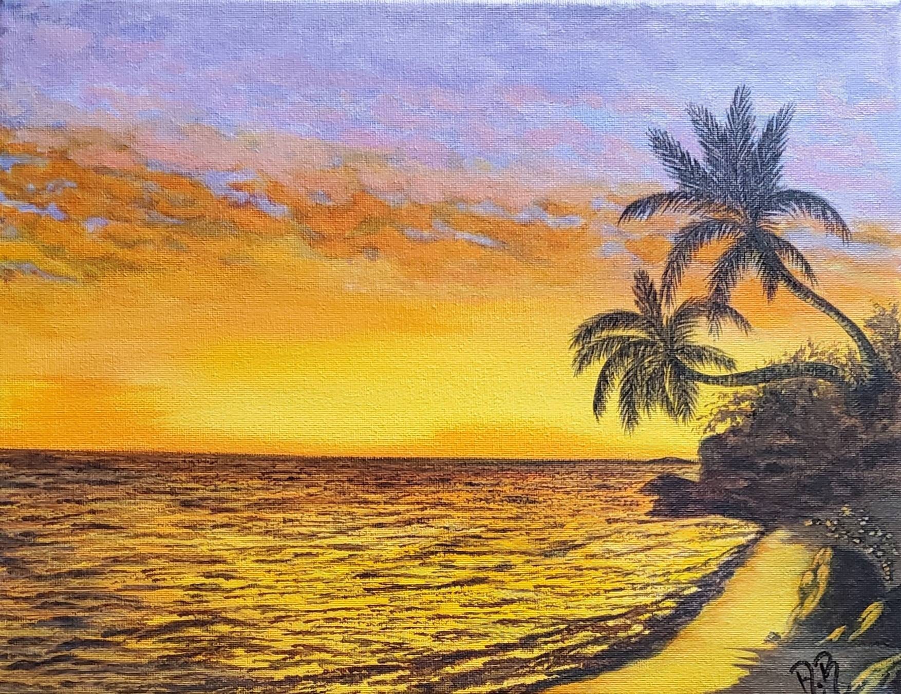 Original Sunset Beach Acrylic Painting Tropical Seascape Wall Art Original Sunset Beach Acrylic Painting Tropical Seascape Wall Art
