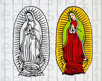 virgin guadalupe svg, catholic clipart, cricut, silhouette, cutting files, T-shirt printing, vector, design files, eps, png, dxf, svg, pdf