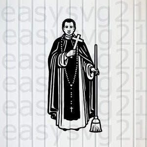 san martin de porres svg, clipart, cricut, silueta, archivos de corte, impresión de camisetas, vector, archivos de diseño, eps, png, dxf, svg, pdf