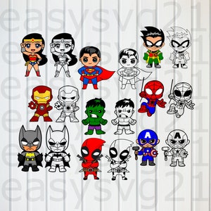 superheroe baby svg, chibi svg, clipart, cricut, silhouette, cutting files, T-shirt printing, vector, design files, eps, png, dxf, svg, pdf