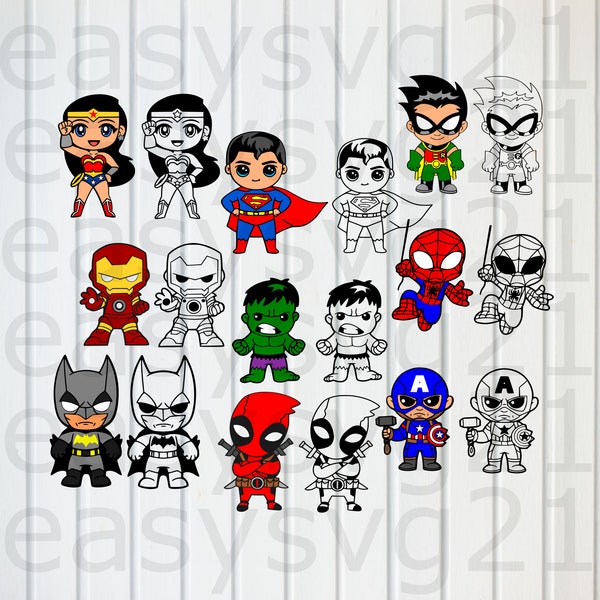 superheroe baby svg, chibi svg, clipart, cricut, silhouet, bestanden snijden, T-shirt afdrukken, vector, ontwerpbestanden, eps, png, dxf, svg, pdf