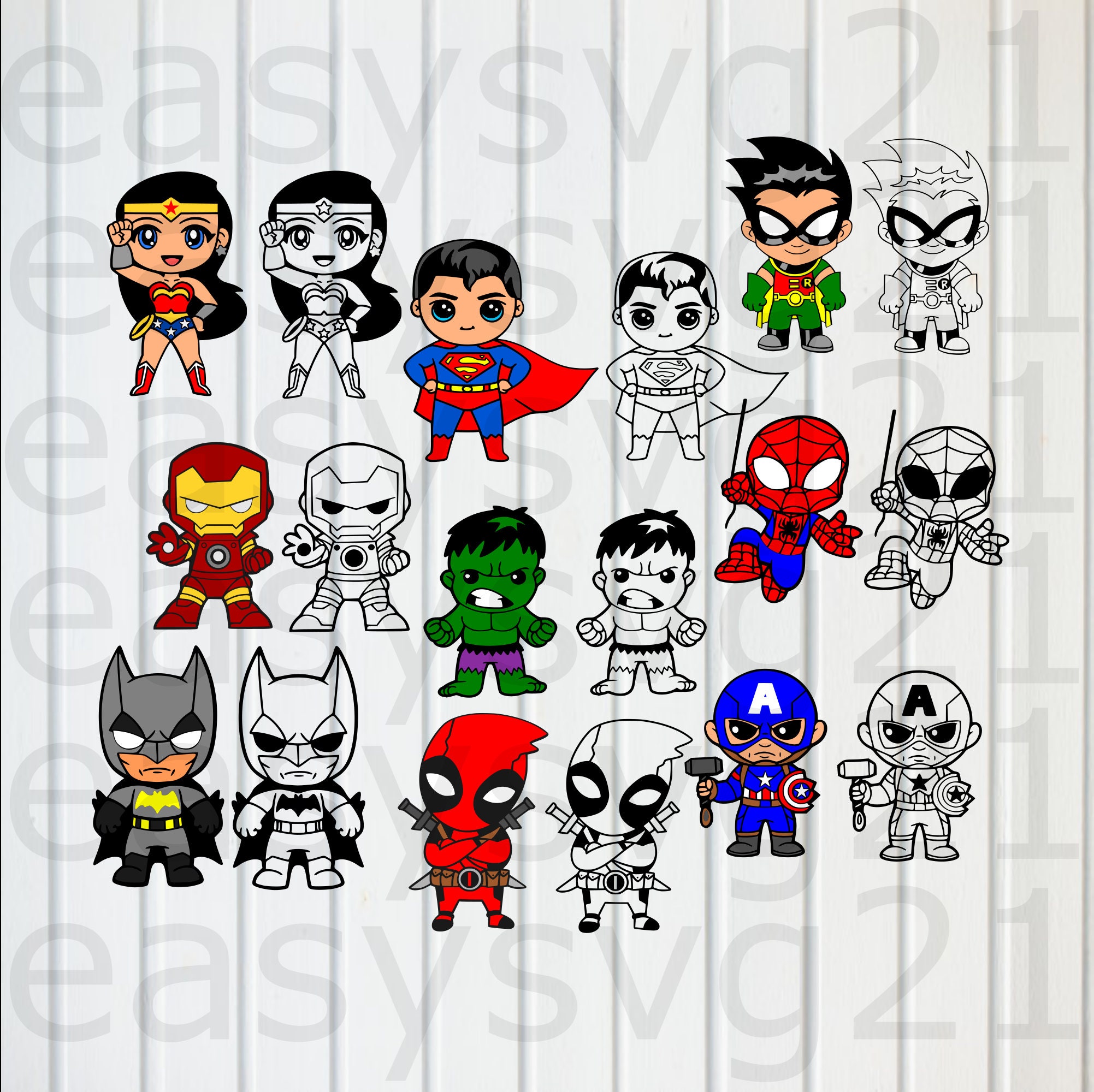 superheroe baby svg, chibi svg, clipart, cricut, silhouette, cutting files, T-shirt printing, vector, design files, eps, png, dxf, svg, pdf
