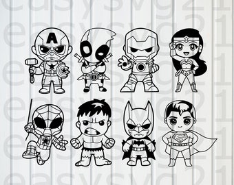 bundle superheroes babies svg, silhouette, cutting files, T-shirt printing, vector, design files, eps, png, dxf, svg, pdf