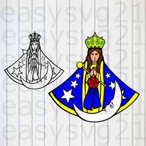 maagd zapopan, religieuze afbeeldingen, cricut, gezichtssilhouet, snijbestanden, T-shirt afdrukken, vector, ontwerpbestanden, eps, png, dxf, svg, pdf