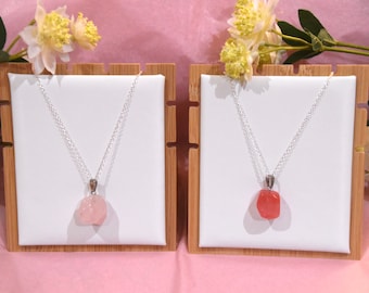 Rose Quartz and Cherry Quartz silver pendant necklaces | Stirling silver | rose quartz | cherry Quartz