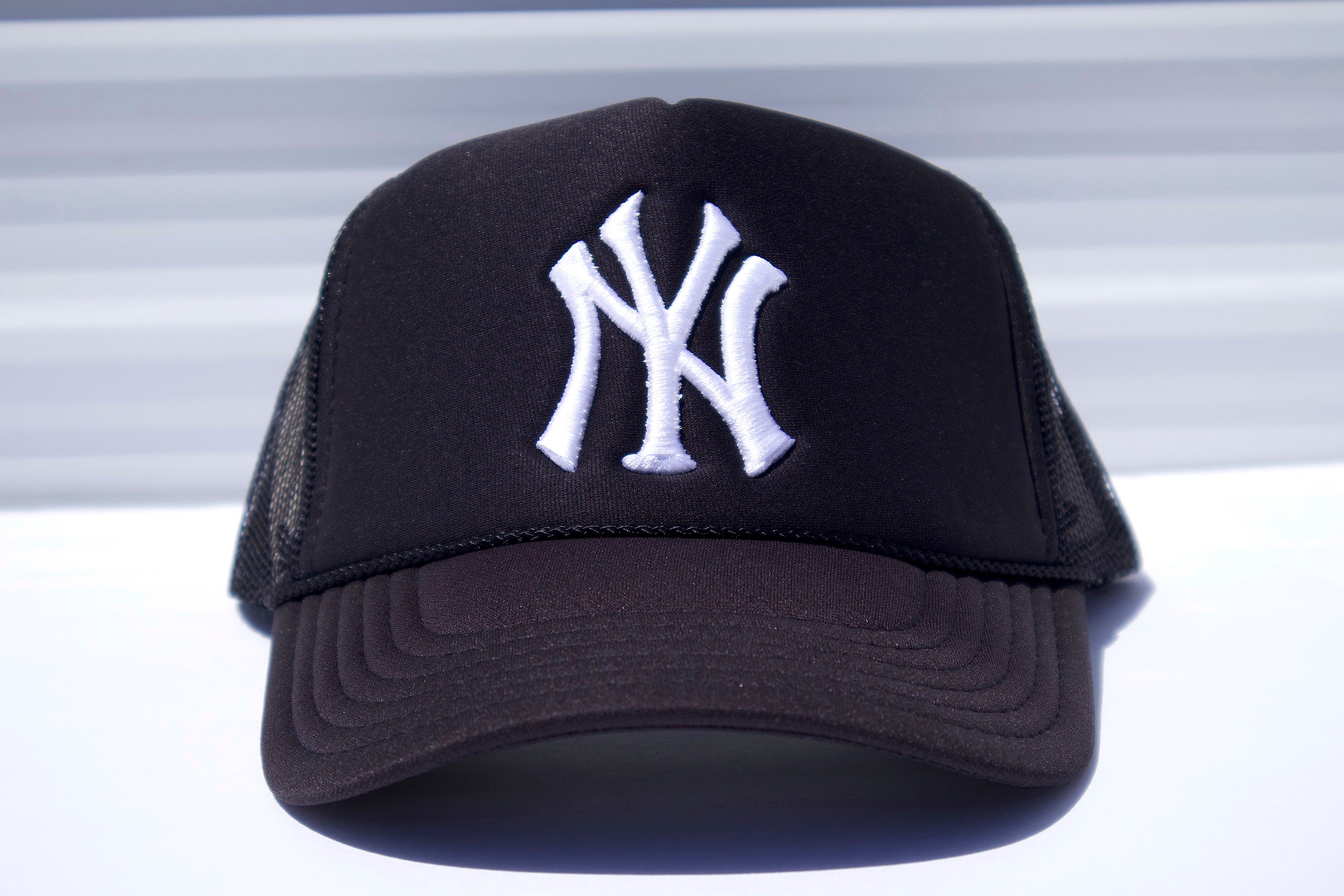 New Handmade Raised New York Yankees logo Hat Black Mesh Etsy