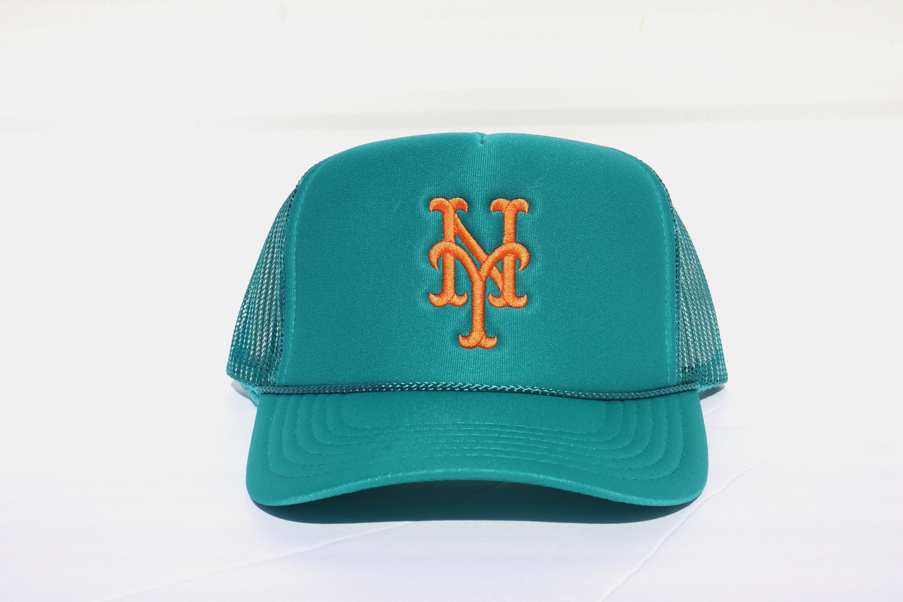 New Embroidered New York Mets Logo, GREEN Mesh Trucker SnapBack Hat C…