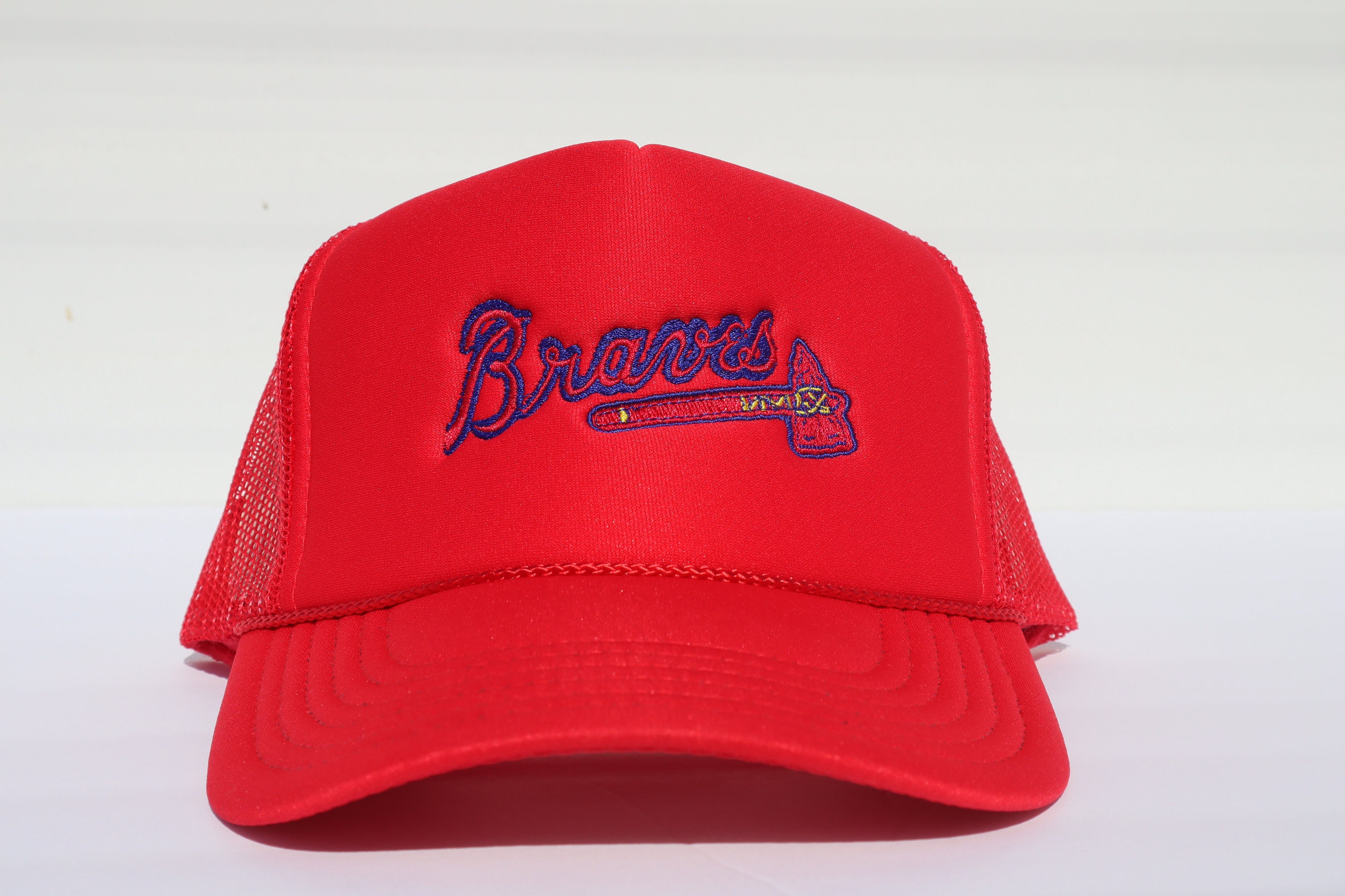 New Embroidered Atlanta Braves Red Mesh Trucker SnapBack Hat Etsy