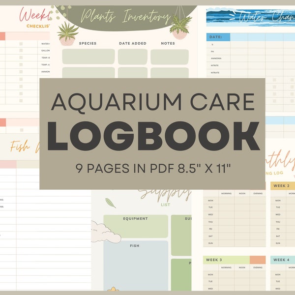 The Ultimate Aquarium Journal: Printable Fish Tank Log Book for Tracking Water Parameters, Tank Maintenance, Fish Health and more | Digital