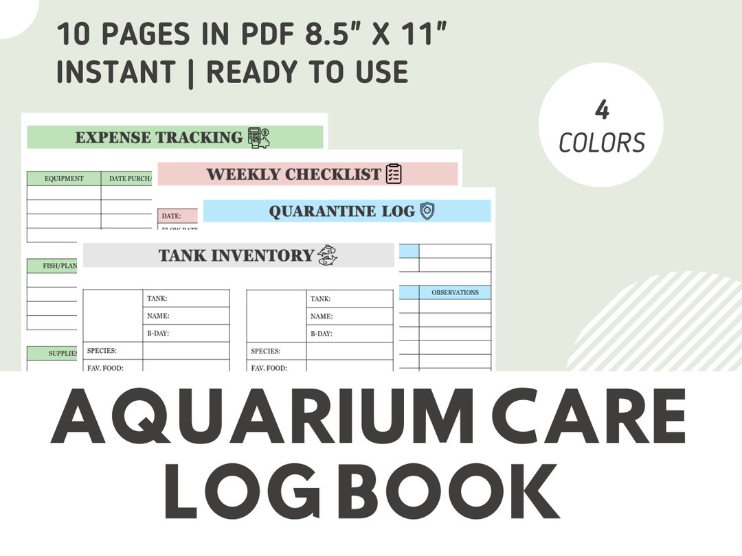 PRINTABLE Aquarium Maintenance Log Sheet, Fish Tank Journal, Letter ...