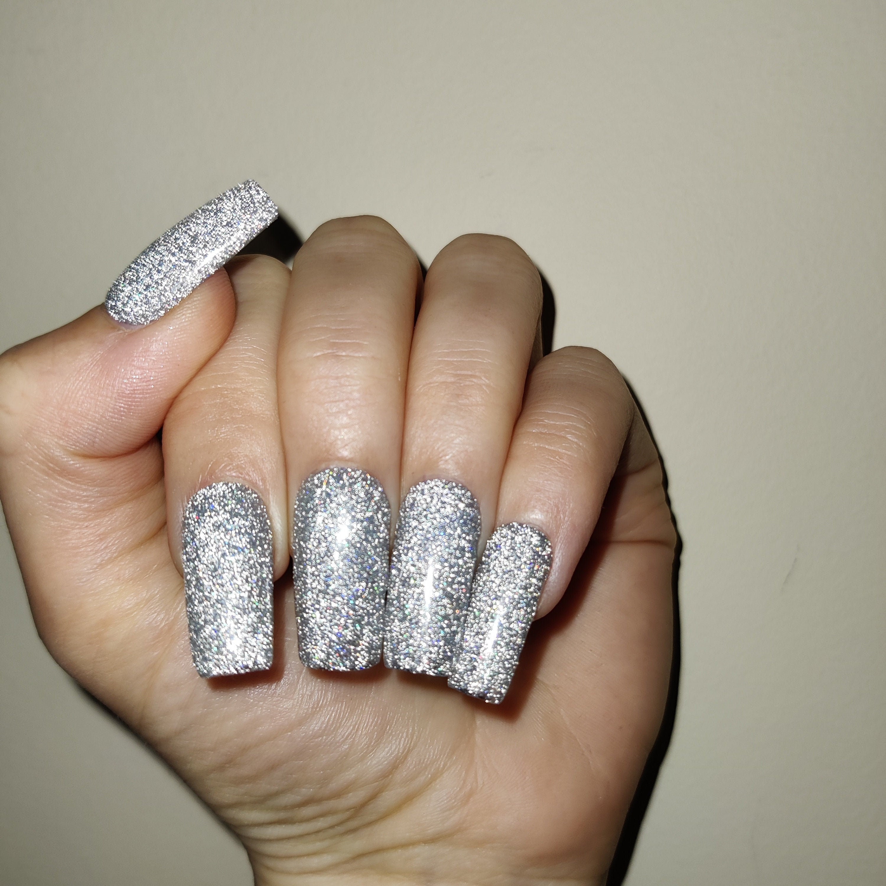 ICE Fake nails Reflective Glitter Hand Painted Press On Etsy