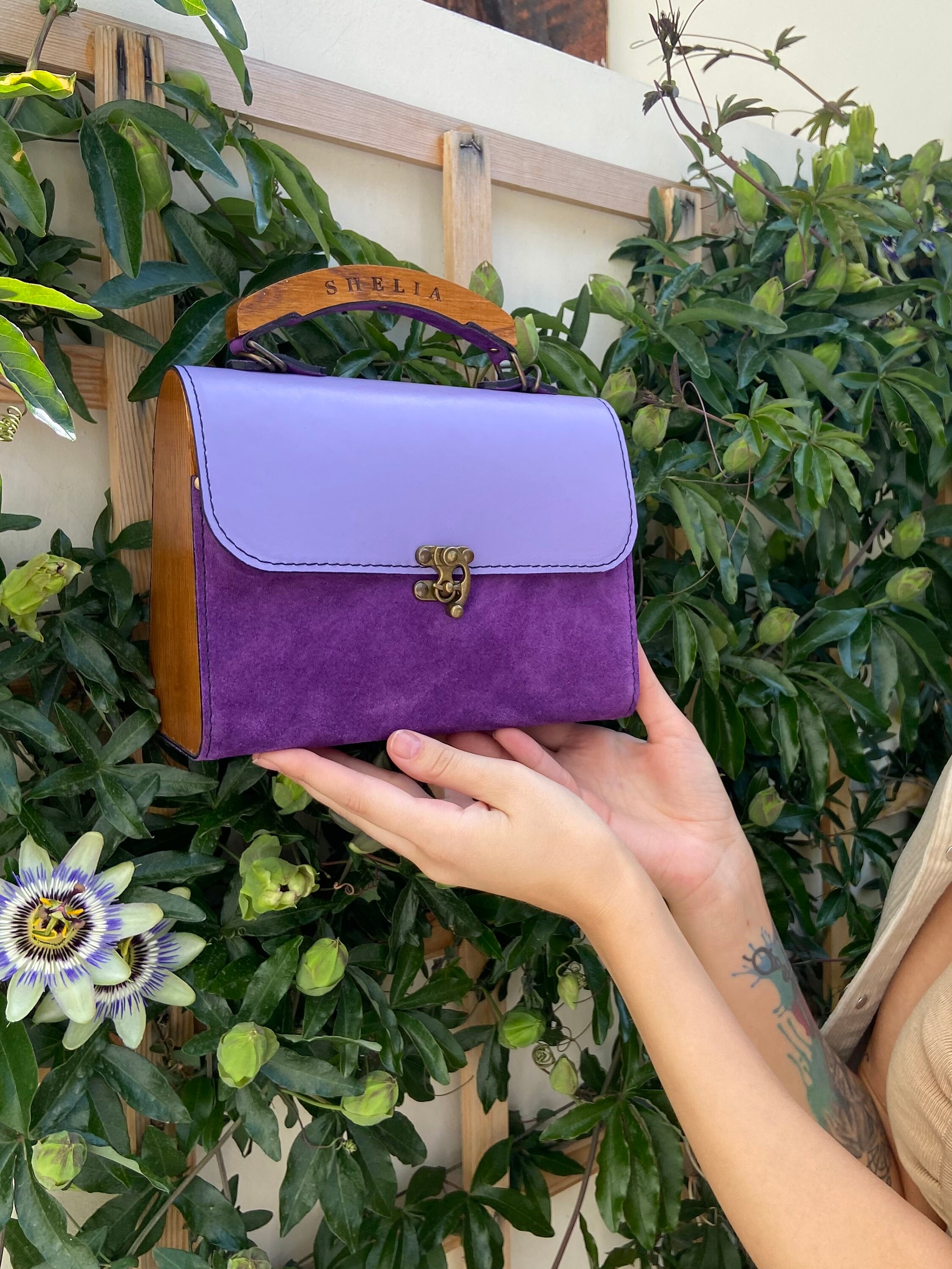 Cuero de madera violeta handland bolso original bolso de moda Etsy