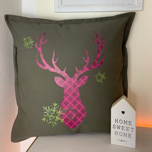 Deer tartan pink green - cushion cover / pillowcase *NEW*