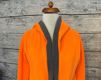 Fleece Jacket Sweat Cardigan with Hood - Neon Orange Size M 152/158 *NEW*