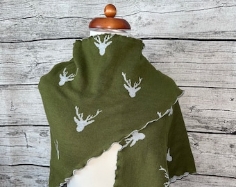 Double Face Triangular Scarf Wrap Scarf Neckerchief Cape Poncho - Deer Green Gray *NEW*