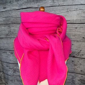 XXL muslin cloth cotton - light wrap scarf neck scarf - plain neon pink orange *NEW*