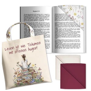 CONJUNTO Marcador de Livro e Bolsa para Livro - Capa para Livro Capa para Livro Bolsa para Livro 100% Algodão - Torre de Livros Flores *NOVO*