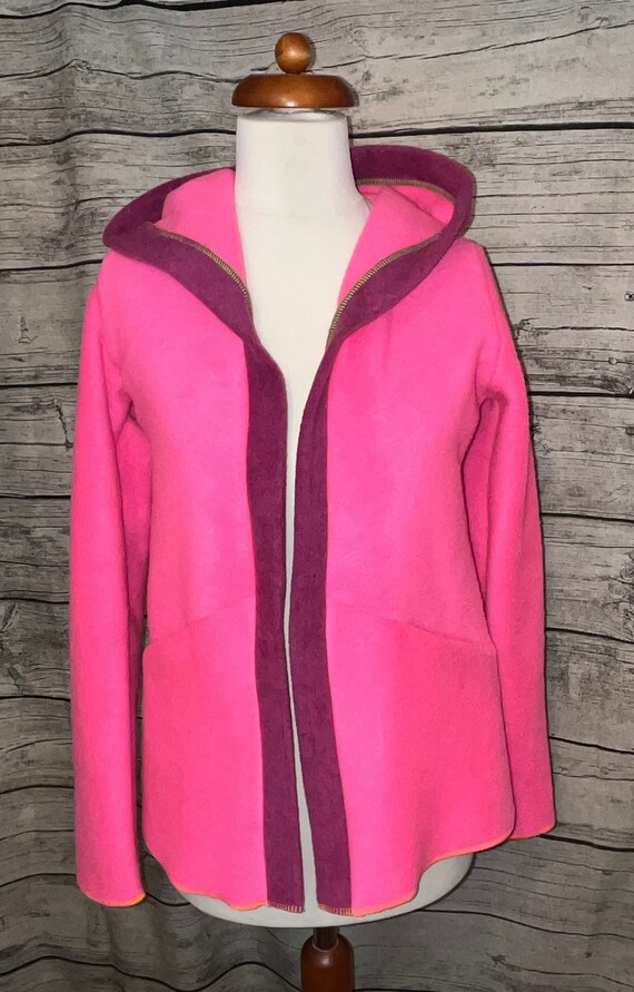 Fleece Jacket Sweat Cardigan with Hood Neon Pink Size 110/116 *NEW*