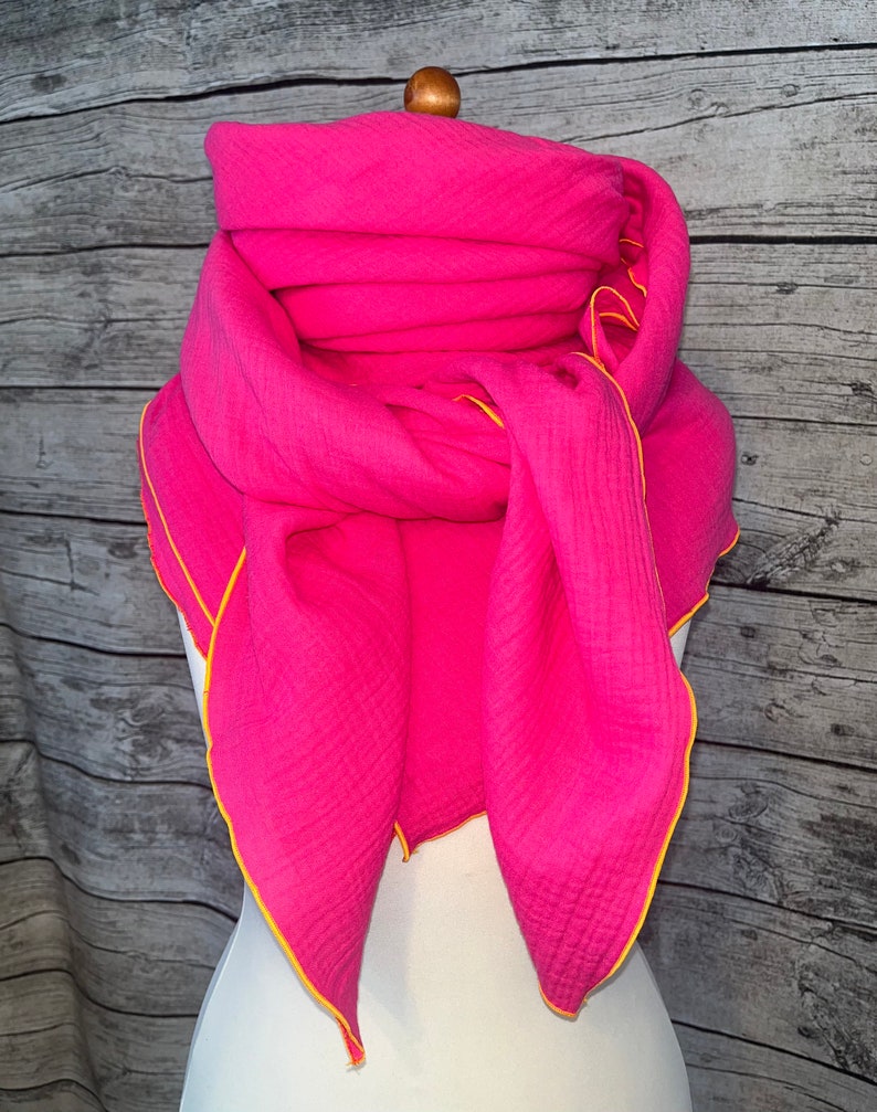 XXL Musselintuch Baumwolle leichtes Wickel Schal Hals Tuch einfarbig Neon Pink Orange NEU Bild 1