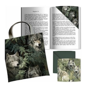 SET Marque-page et Sac à Livres - Couverture de Livre Couverture de Livre Sac à Livres en 100% Coton - Loup *NOUVEAU*