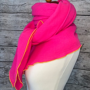 XXL Musselintuch Baumwolle leichtes Wickel Schal Hals Tuch einfarbig Neon Pink Orange NEU Bild 3