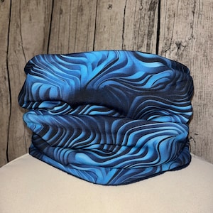 Loop Schal Fleece Kuschelschal - Wellen Streifen Wolken 3D-Optik Blau *NEU*
