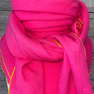 XXL Musselintuch Baumwolle leichtes Wickel Schal Hals Tuch einfarbig Neon Pink Orange NEU Bild 2