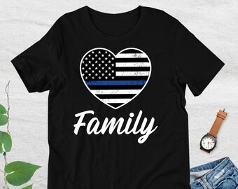 Camiseta familiar de línea azul delgada, aplicación de la ley, camisa, camiseta gráfica, camiseta