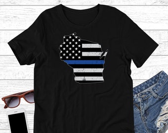 Wisconsin, Thin Blue Line Tshirt, Police Lives Matter, Law Enforcement Shirt, LEO Support, Police Shirt
