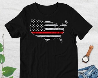 United States Firefighter Shirt, USA Firefighting Tshirt, Fire Department, Graphic Tee, Shirt, Thin Red Line