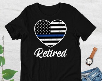 Retired Law Enforcement TShirt, Thin Blue Line Retired, Graphic Tee