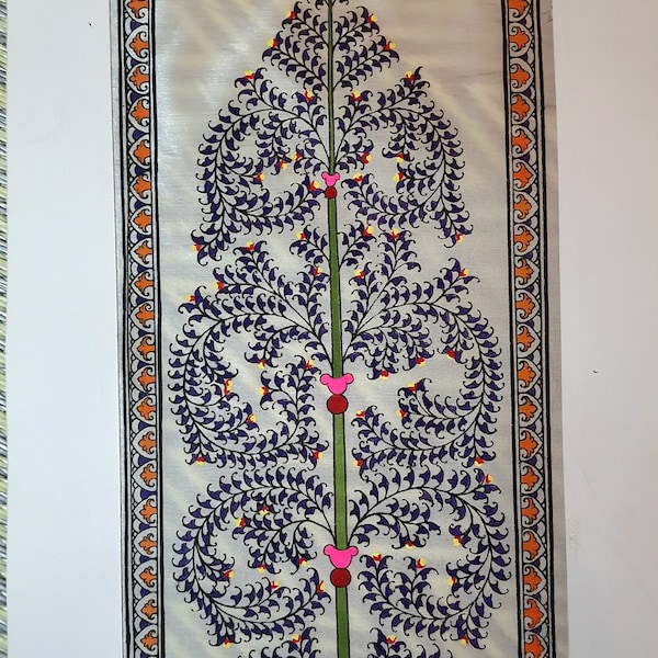 Indian ODISHA PATTACHITTRA PAINTING on cotton cloth - Theme : Tree / tree of life - 50x25cm