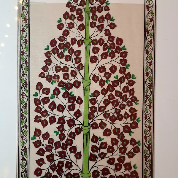 Indian ODISHA PATTACHITTRA PAINTING on cotton cloth - Theme : Tree / tree of life - 50x25cm