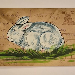 Images indiennes uniques peintes à la main sur des cartes postales anciennes - Animaux : Lapin / Chien / Ours / Ecureuil / Vache / Chat - Choisissez votre carte postale - 10 x 15 cm
