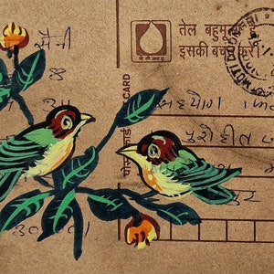Einzigartige indische handgemalte Motive auf alten Postkarten - Vögel - Wähle deine Postkarte - 10x15cm