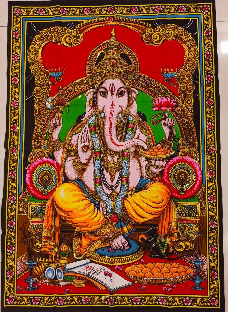 Indian Wall Hanging Ganesh Cotton 105x73cm Etsy UK