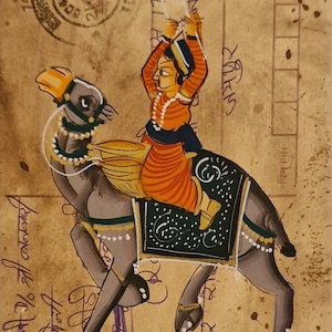 Immagini indiane uniche dipinte a mano su vecchie cartoline - Radha Krishna / Re indiani - Scegli la tua cartolina - 10x15 cm