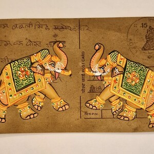 Einzigartige handgemalte Bilder auf alten Postkarten - Elefanten - Wähle Deine Postkarte - 10x15cm
