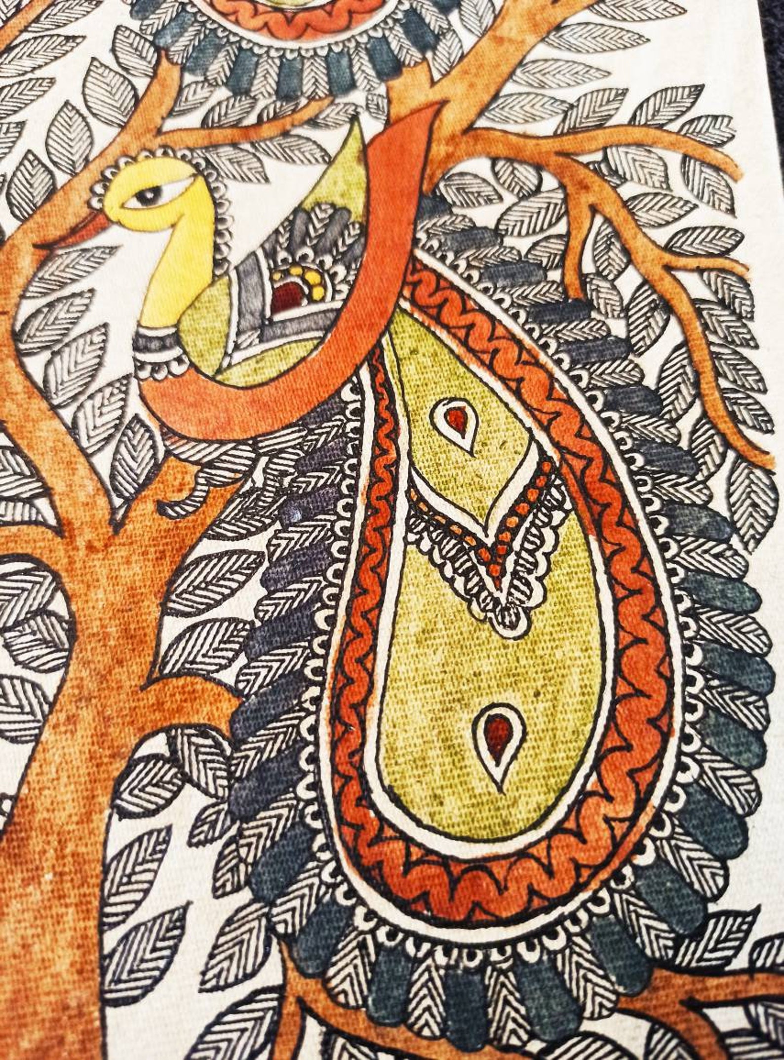 Madhubani painting Set of 2 Peacock and parrot 29x13cm | Etsy