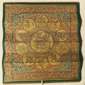 Unique indian Palm Leaf Etching and Carving Art - Tala Pattachittra - Radha, Krishna, Vishnu&#39;s ten incarnations - 28x26 cm